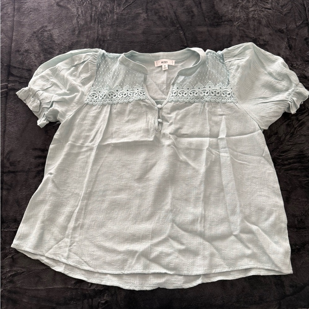 H&M Soft Teal Blouse with Lace Accents